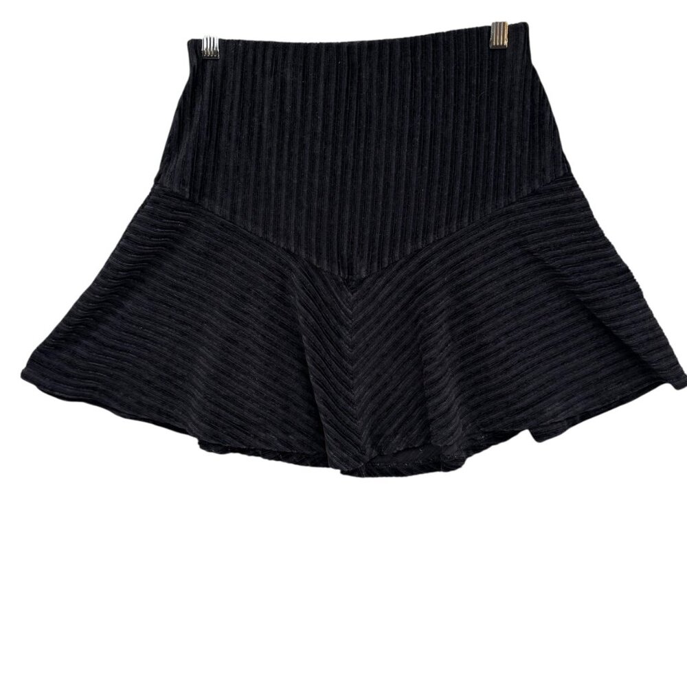 Free People Camden Mini Skirt Solid Black Ribbed Corduroy Pull On Flare Size M - Picture 2 of 9